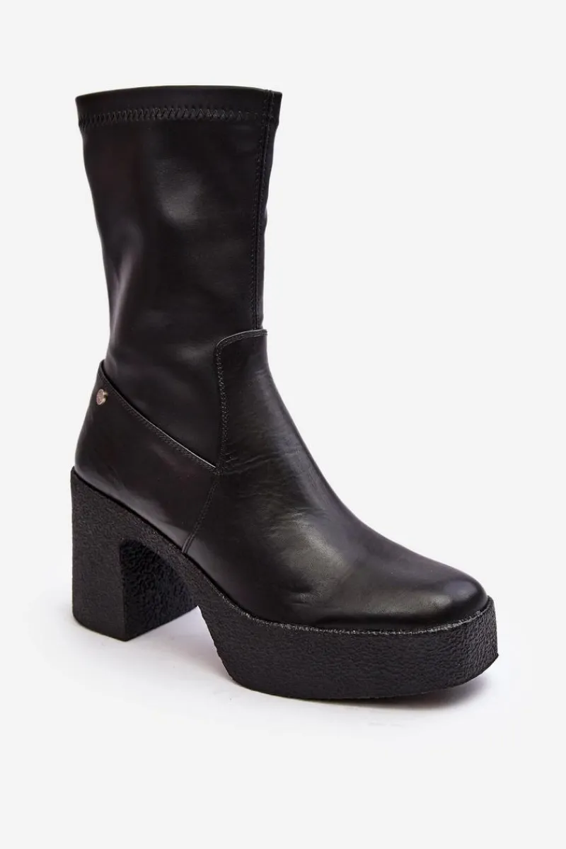 Botki Skórzane|Czarne Botki>GOE Damskie Skórzane Botki Na Słupku MM2N4047 Czarne