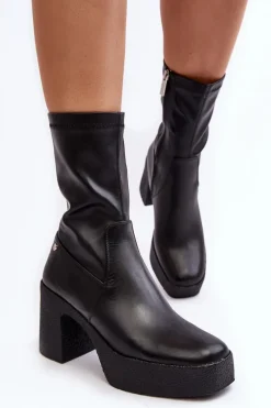 Botki Skórzane|Czarne Botki><noscript><img width=