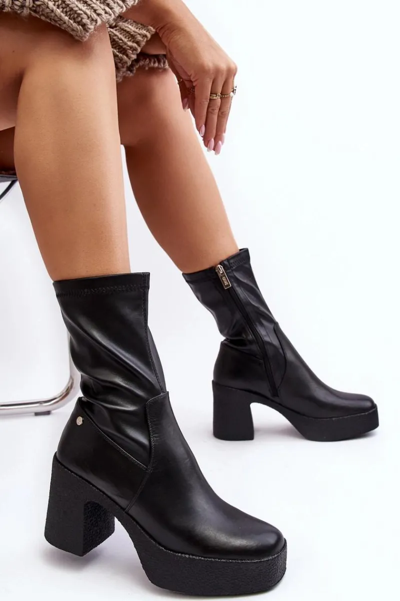 Botki Skórzane|Czarne Botki>GOE Damskie Skórzane Botki Na Słupku MM2N4047 Czarne