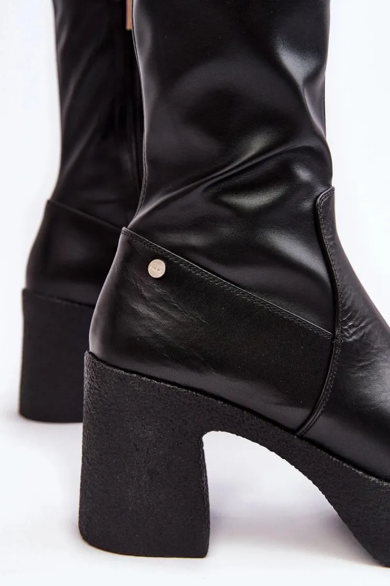 Botki Skórzane|Czarne Botki>GOE Damskie Skórzane Botki Na Słupku MM2N4047 Czarne