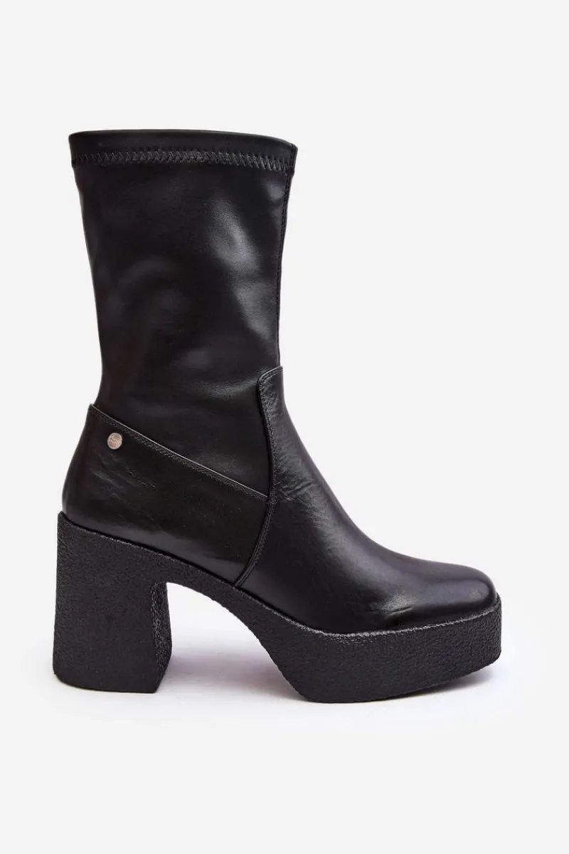 Botki Skórzane|Czarne Botki>GOE Damskie Skórzane Botki Na Słupku MM2N4047 Czarne