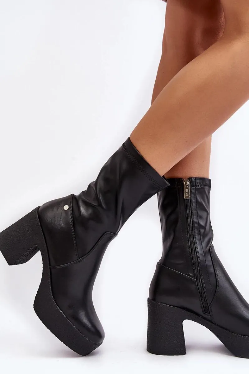 Botki Skórzane|Czarne Botki>GOE Damskie Skórzane Botki Na Słupku MM2N4047 Czarne