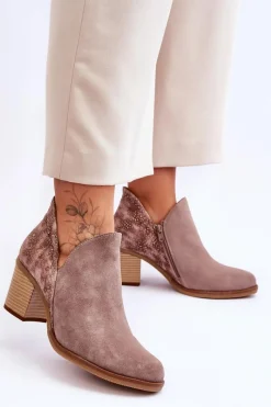 Botki Wiosenne|Botki Maciejka>Maciejka Damskie Skórzane Botki Na Słupku 04492-14 Ciemnobeżowe