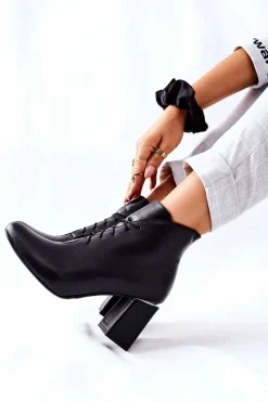 Discount Boto Damskie Skórzane Botki Na Słupku Czarne Carrice