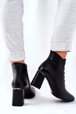 Discount Boto Damskie Skórzane Botki Na Słupku Czarne Carrice