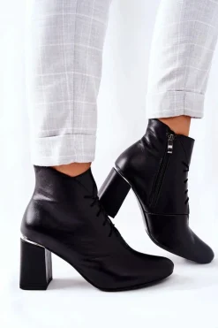 Discount Boto Damskie Skórzane Botki Na Słupku Czarne Carrice