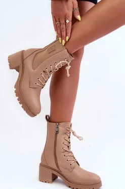 Brązowe I Beżowe Botki|Botki Na Obcasie>Buty damskie Vinceza Damskie Skórzane Botki Na Obcasie Beżowe Esnar