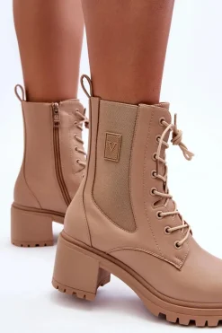 Brązowe I Beżowe Botki|Botki Na Obcasie><noscript><img width=