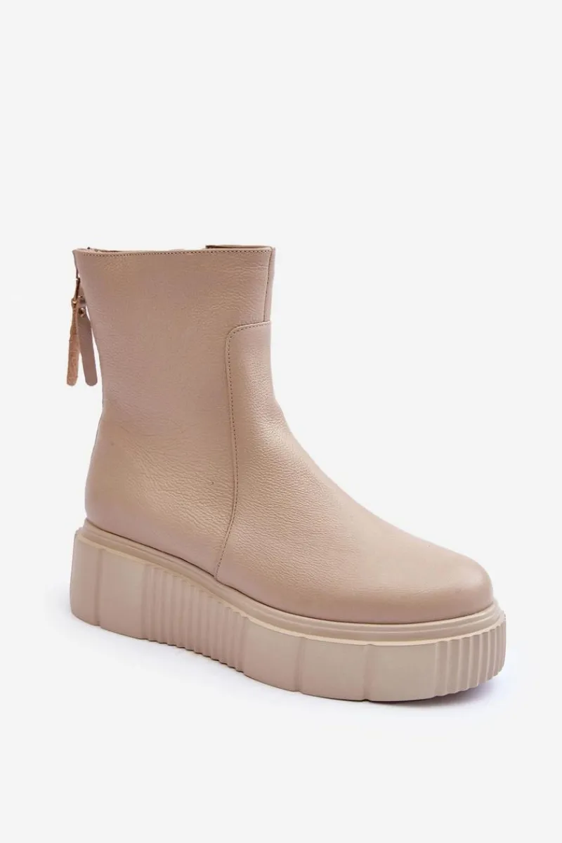 Botki Ocieplane|Botki Zimowe Damskie>Zazoo Damskie Skórzane Botki Na Platformie Beżowe Lemar Jenefer Beżowy