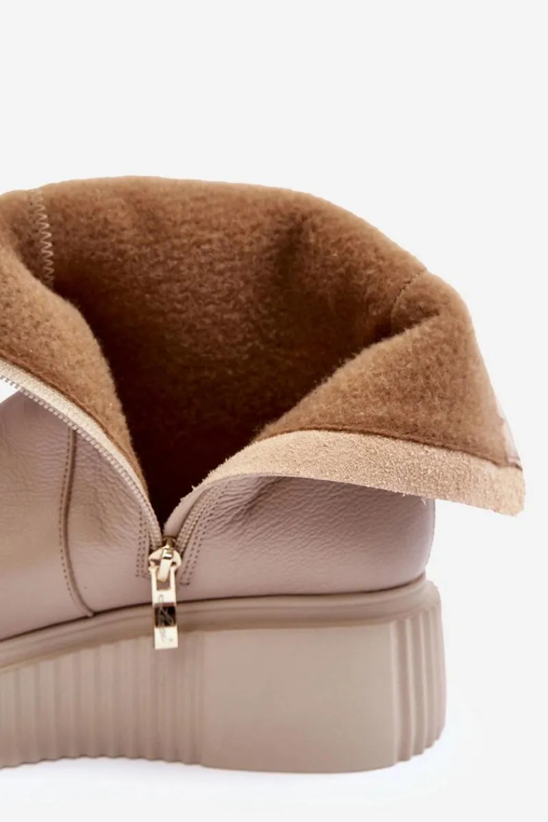 Botki Ocieplane|Botki Zimowe Damskie>Zazoo Damskie Skórzane Botki Na Platformie Beżowe Lemar Jenefer Beżowy