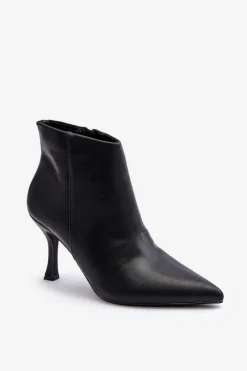 Botki Na Obcasie>Boto Damskie Skórzane Botki Na Szpilce Czarne Merisa