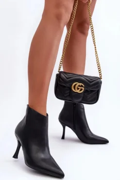 Botki Na Obcasie>Boto Damskie Skórzane Botki Na Szpilce Czarne Merisa