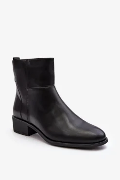 Czarne Botki|Brązowe I Beżowe Botki>Buty Sergio Leone Damskie Skórzane Botki Na Suwak Czarne Semotti