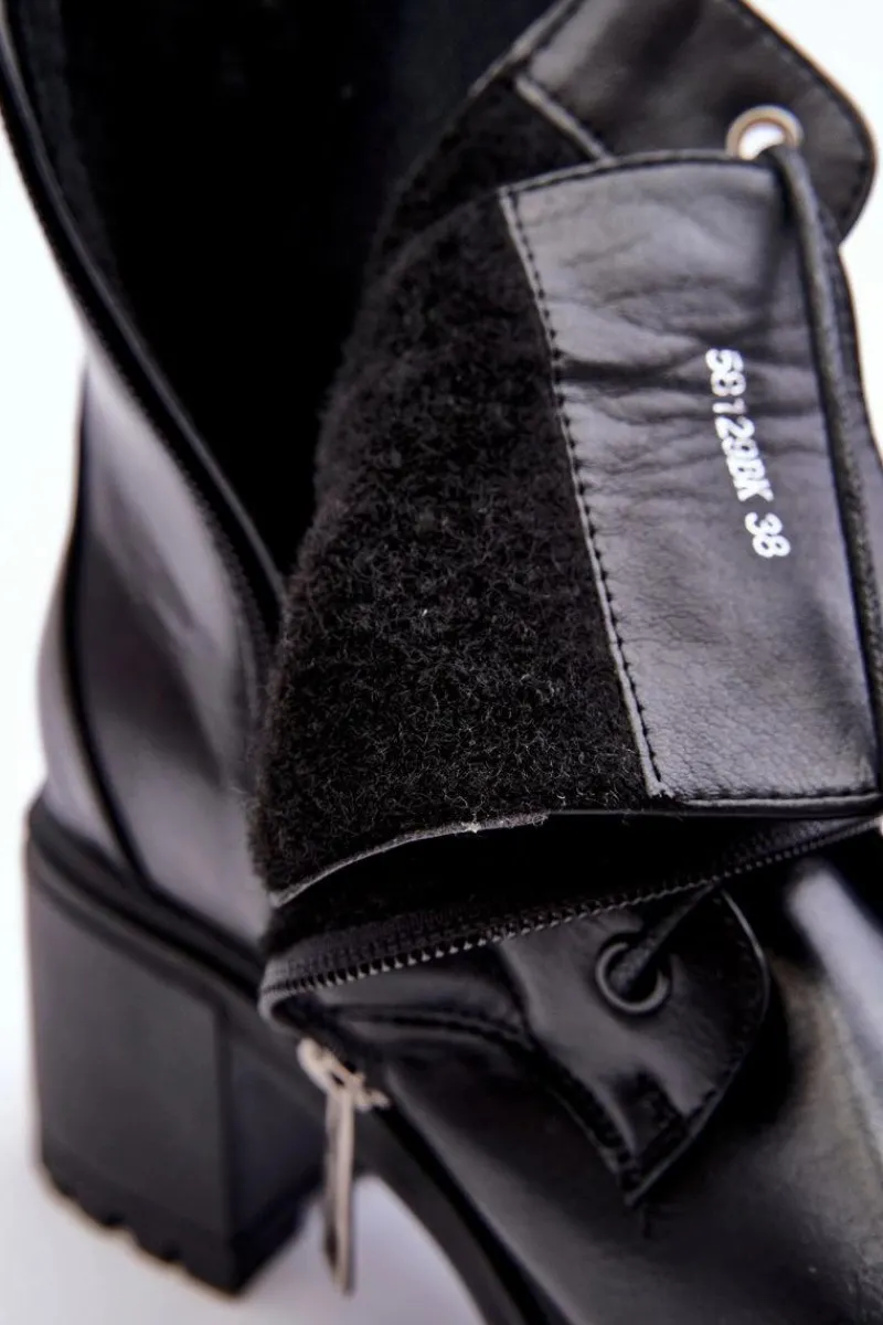 Czarne Botki|Botki Na Obcasie>Buty damskie Vinceza Damskie Skórzane Botki Na Obcasie Czarne Esnar