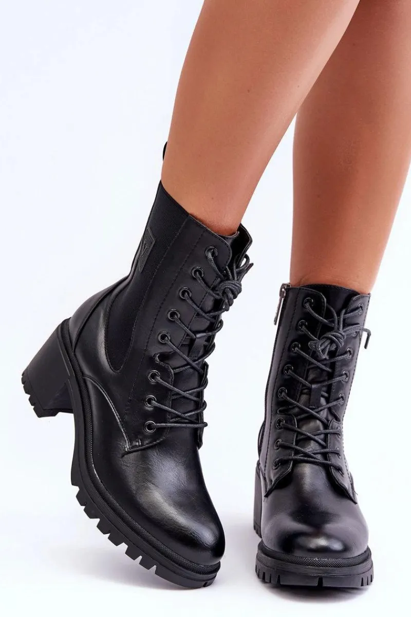 Czarne Botki|Botki Na Obcasie>Buty damskie Vinceza Damskie Skórzane Botki Na Obcasie Czarne Esnar