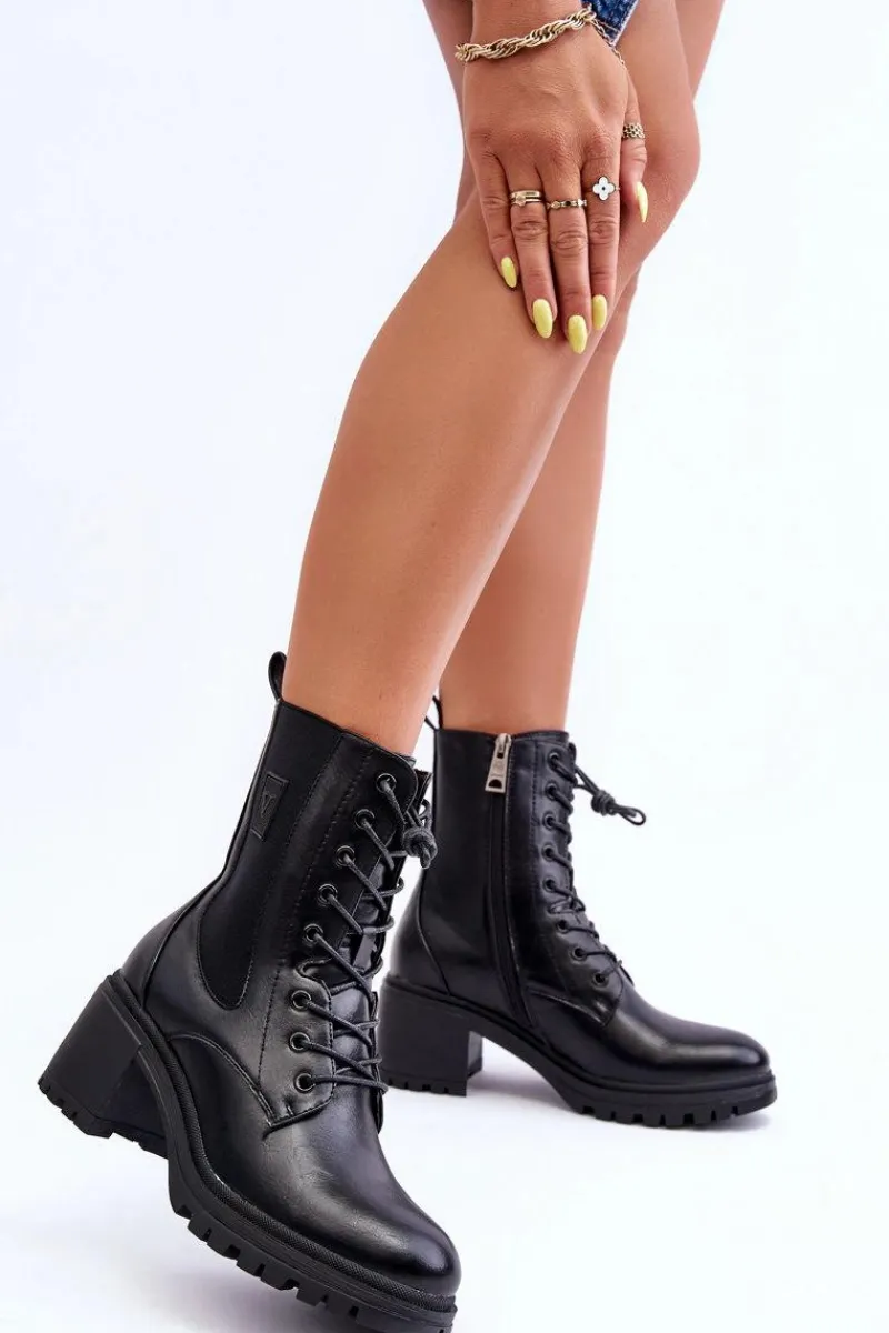 Czarne Botki|Botki Na Obcasie>Buty damskie Vinceza Damskie Skórzane Botki Na Obcasie Czarne Esnar