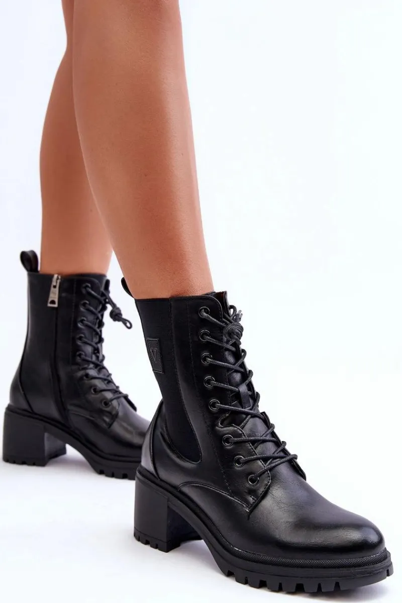 Czarne Botki|Botki Na Obcasie>Buty damskie Vinceza Damskie Skórzane Botki Na Obcasie Czarne Esnar