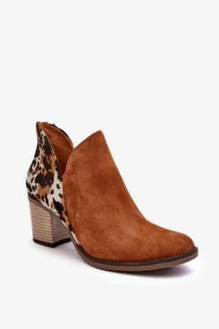 Outlet Damskie Skórzane Botki Na Słupku Brązowe 04492-98 Damskie Botki Wiosenne|Botki Maciejka