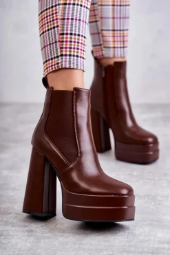Botki Na Słupku|Brązowe I Beżowe Botki>Boto Damskie Skórzane Botki Na Masywnym Obcasie Brązowe Jones
