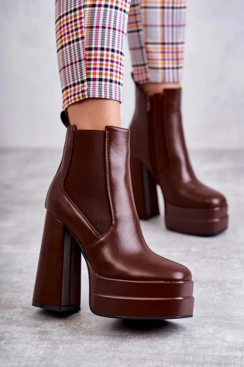 Botki Na Słupku|Brązowe I Beżowe Botki>Boto Damskie Skórzane Botki Na Masywnym Obcasie Brązowe Jones