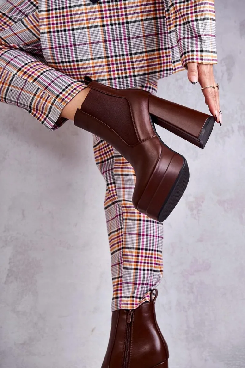 Botki Na Słupku|Brązowe I Beżowe Botki>Boto Damskie Skórzane Botki Na Masywnym Obcasie Brązowe Jones