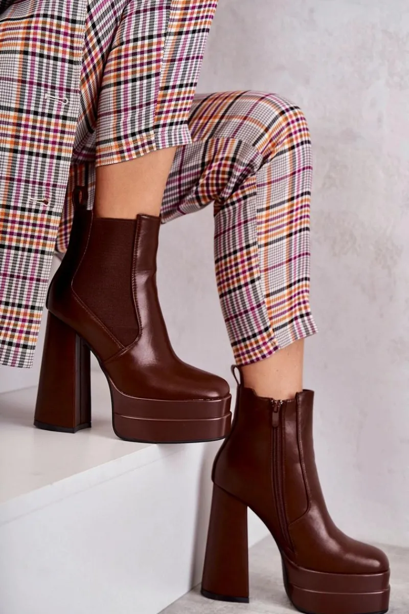 Botki Na Słupku|Brązowe I Beżowe Botki>Boto Damskie Skórzane Botki Na Masywnym Obcasie Brązowe Jones