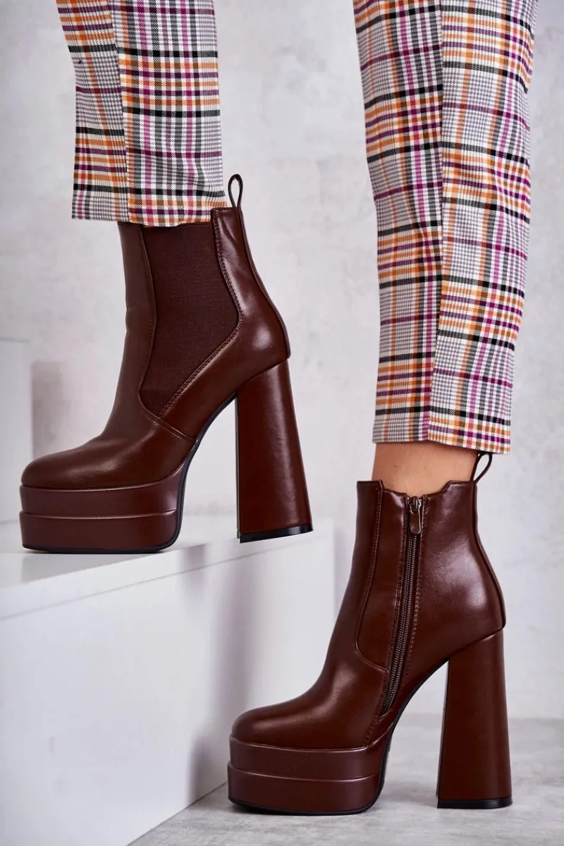 Botki Na Słupku|Brązowe I Beżowe Botki>Boto Damskie Skórzane Botki Na Masywnym Obcasie Brązowe Jones