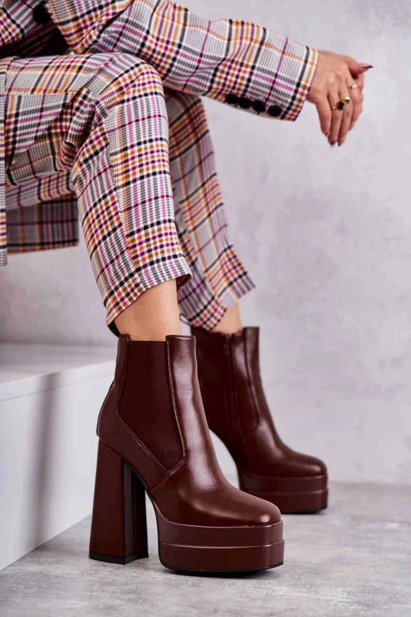 Botki Na Słupku|Brązowe I Beżowe Botki>Boto Damskie Skórzane Botki Na Masywnym Obcasie Brązowe Jones