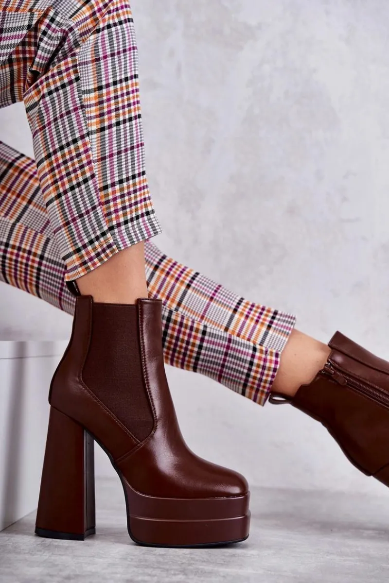 Botki Na Słupku|Brązowe I Beżowe Botki>Boto Damskie Skórzane Botki Na Masywnym Obcasie Brązowe Jones