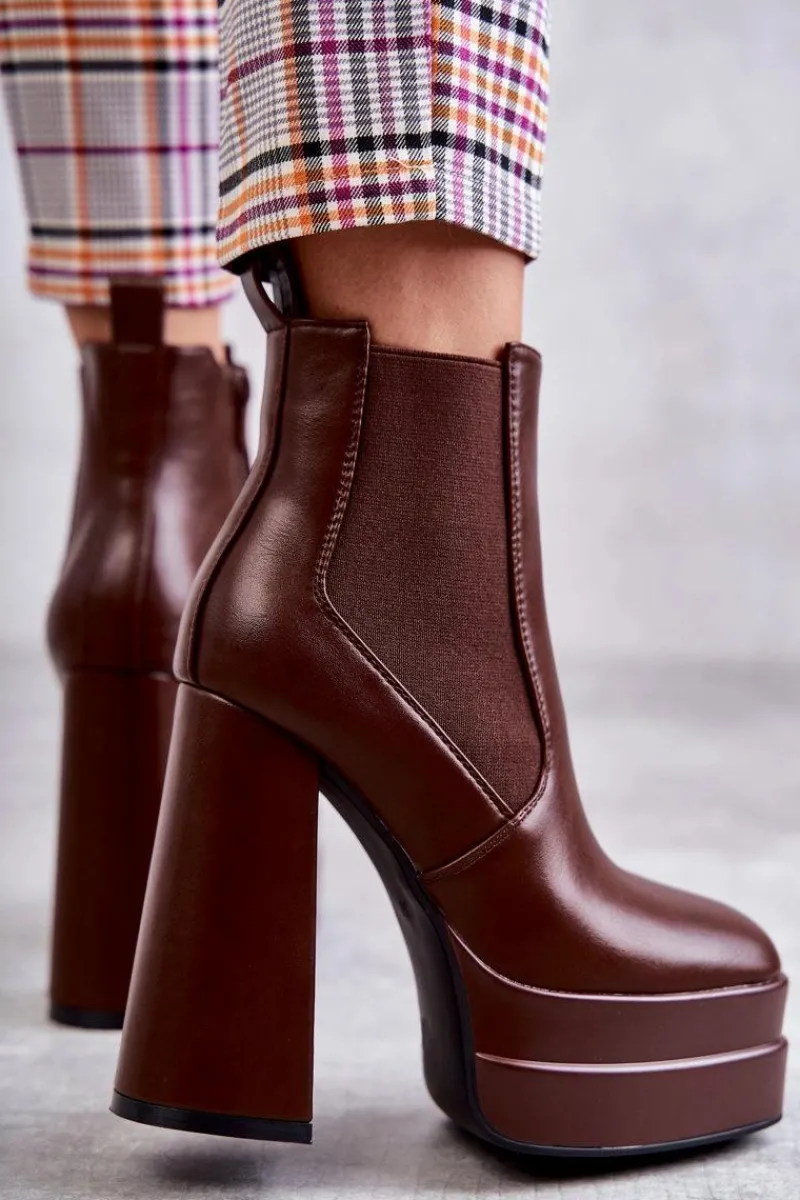 Botki Na Słupku|Brązowe I Beżowe Botki>Boto Damskie Skórzane Botki Na Masywnym Obcasie Brązowe Jones