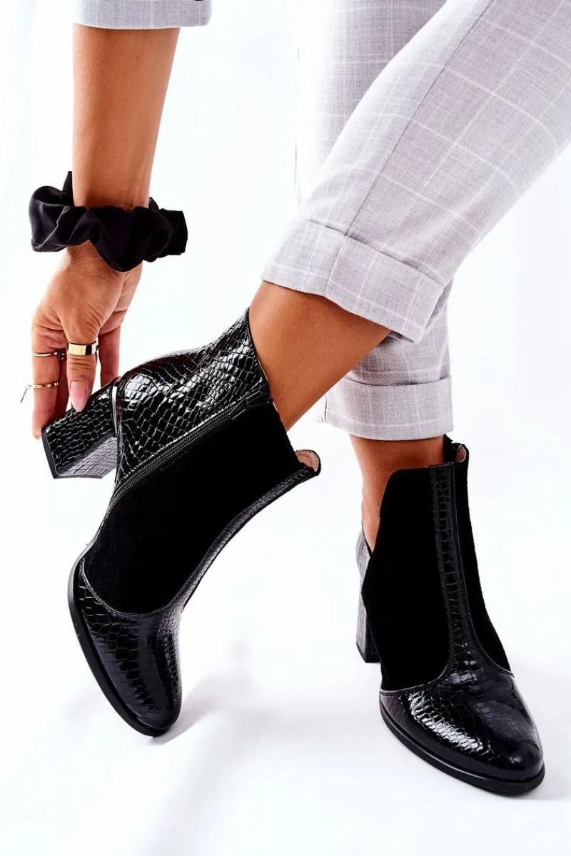 Best Damskie Skórzane Botki Na Słupku Czarne I Wish Damskie Botki Na Słupku|Czarne Botki