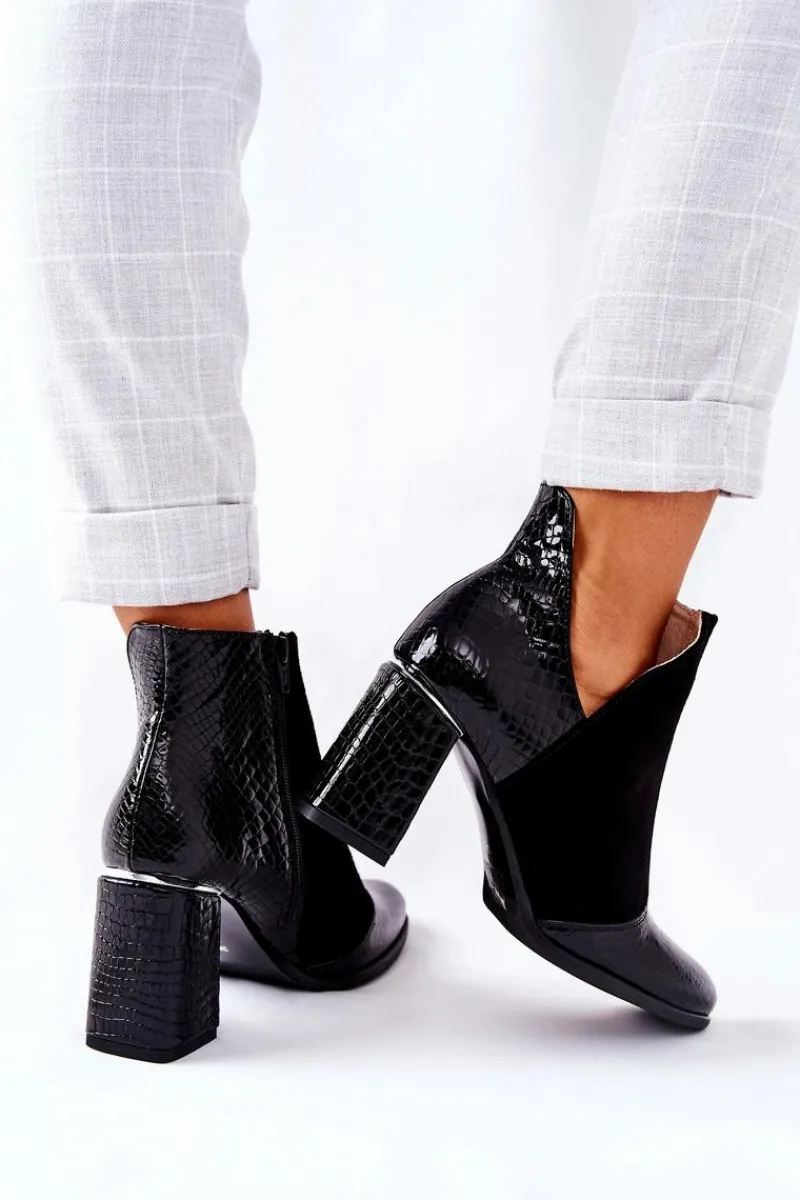 Best Damskie Skórzane Botki Na Słupku Czarne I Wish Damskie Botki Na Słupku|Czarne Botki