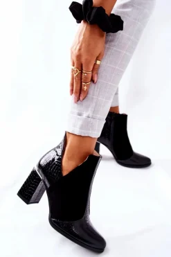 Best Damskie Skórzane Botki Na Słupku Czarne I Wish Damskie Botki Na Słupku|Czarne Botki