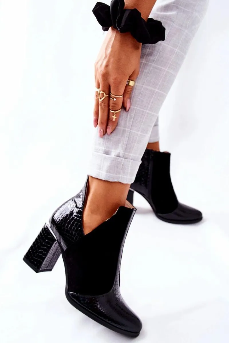 Best Damskie Skórzane Botki Na Słupku Czarne I Wish Damskie Botki Na Słupku|Czarne Botki