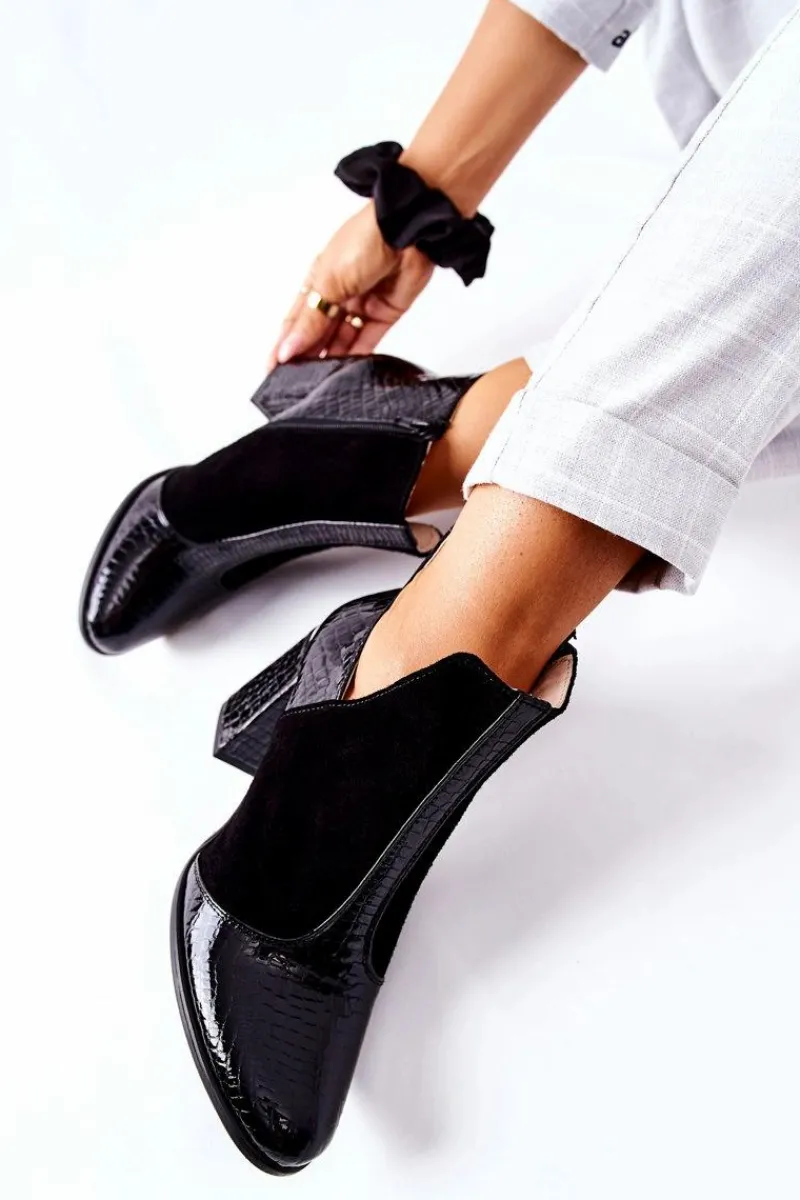 Best Damskie Skórzane Botki Na Słupku Czarne I Wish Damskie Botki Na Słupku|Czarne Botki