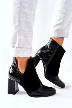 Best Damskie Skórzane Botki Na Słupku Czarne I Wish Damskie Botki Na Słupku|Czarne Botki