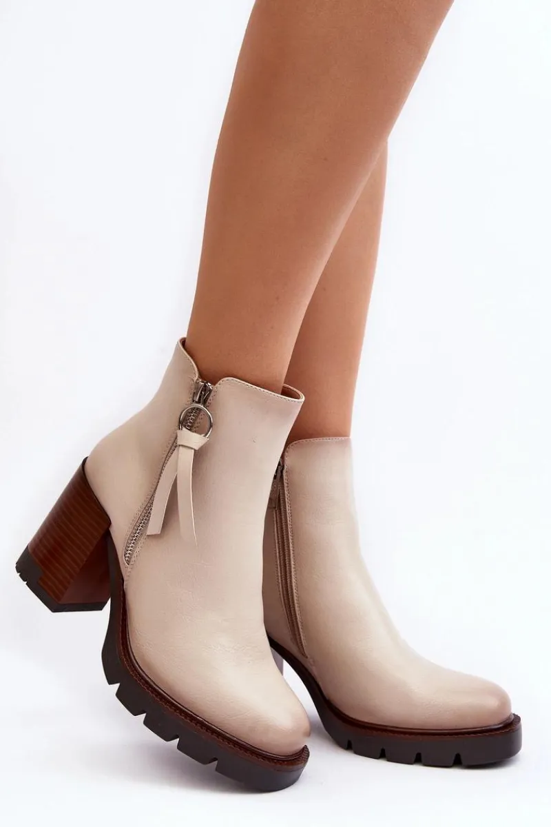 Online Buty damskie Vinceza Damskie Skórzane Botki Na Słupku Beżowe Brittney