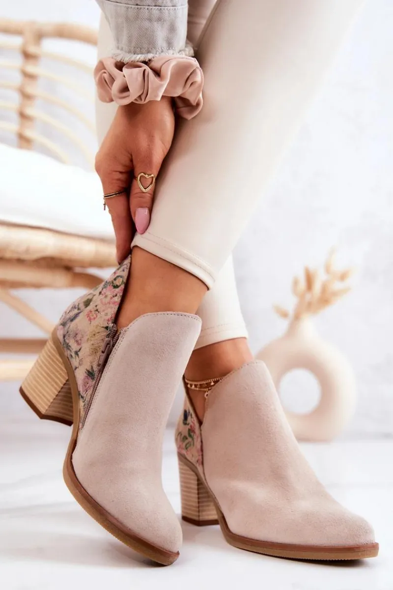 Botki Wiosenne|Botki Maciejka>Maciejka Damskie Skórzane Botki Na Słupku Jasnobeżowe 04492