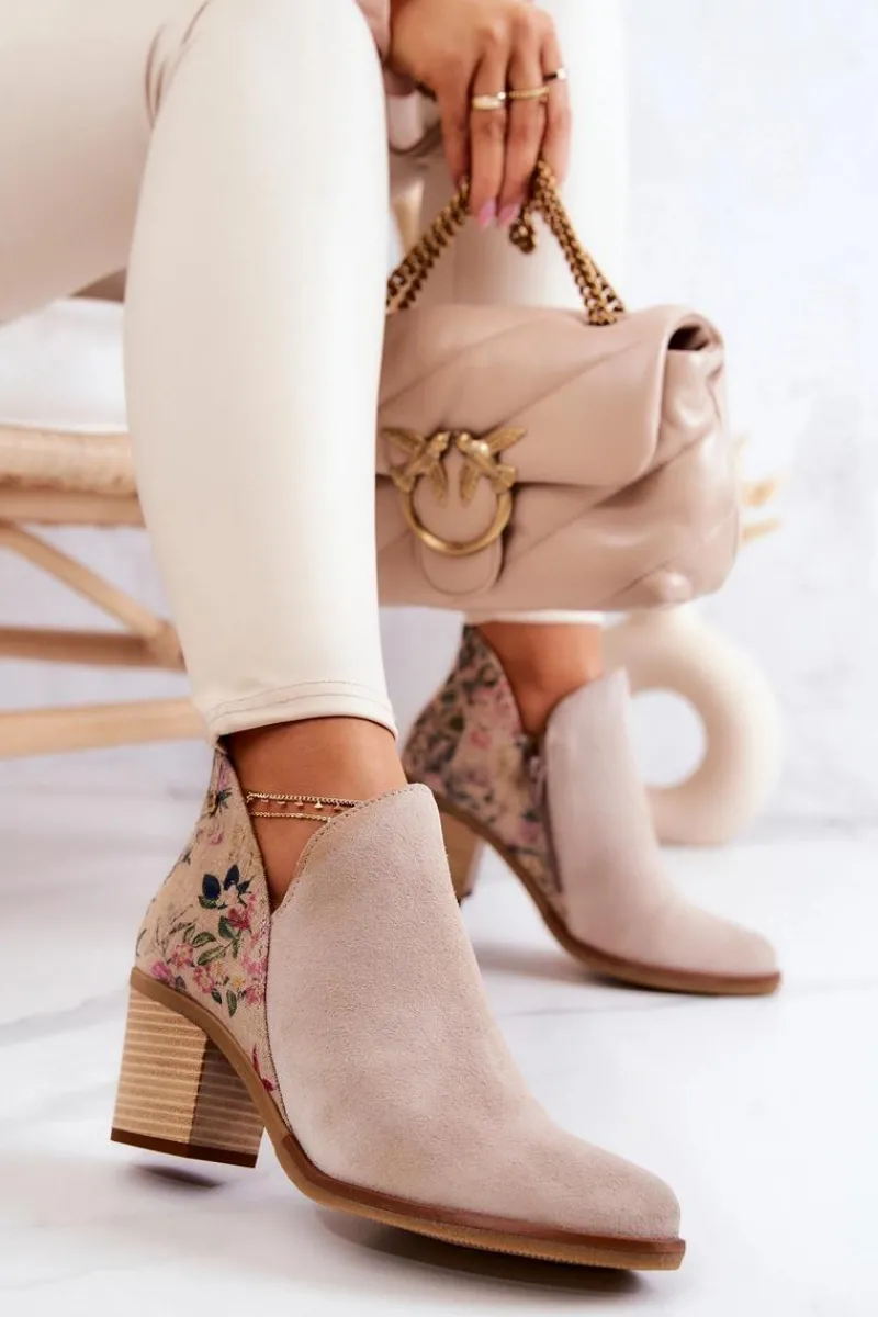 Botki Wiosenne|Botki Maciejka>Maciejka Damskie Skórzane Botki Na Słupku Jasnobeżowe 04492