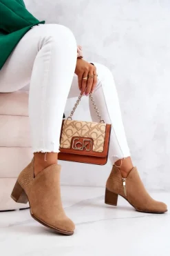 Botki Wiosenne|Botki Na Słupku>Boto Damskie Skórzane Botki Na Słupku Camel Larsa