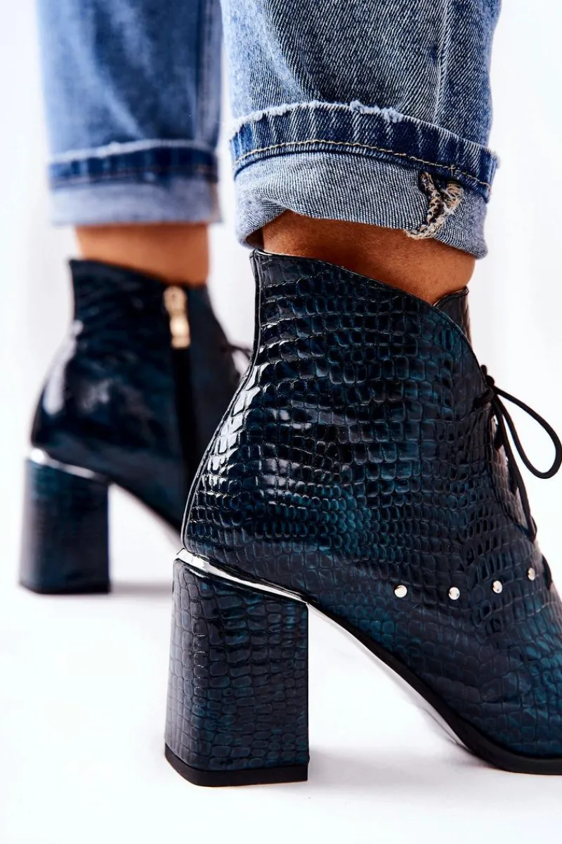 Botki Sznurowane|Botki Na Słupku>Boto Damskie Skórzane Botki Na Słupku Zielone Neliko