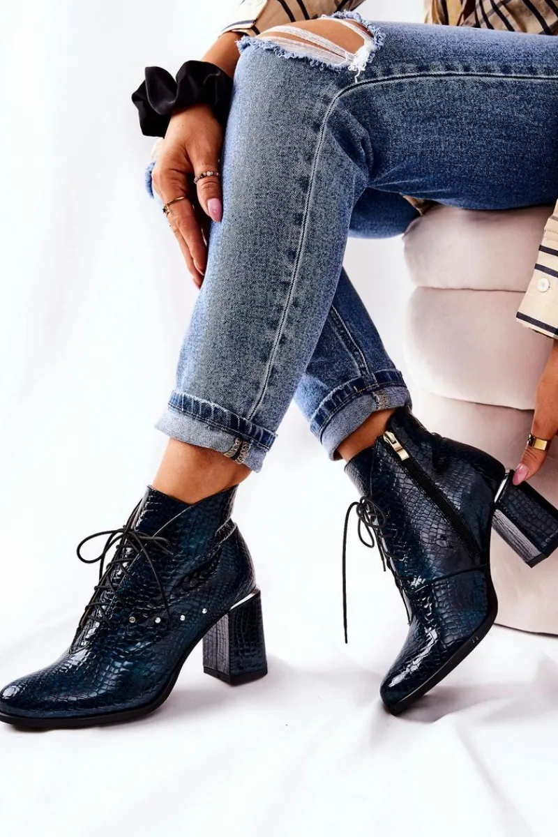 Botki Sznurowane|Botki Na Słupku>Boto Damskie Skórzane Botki Na Słupku Zielone Neliko