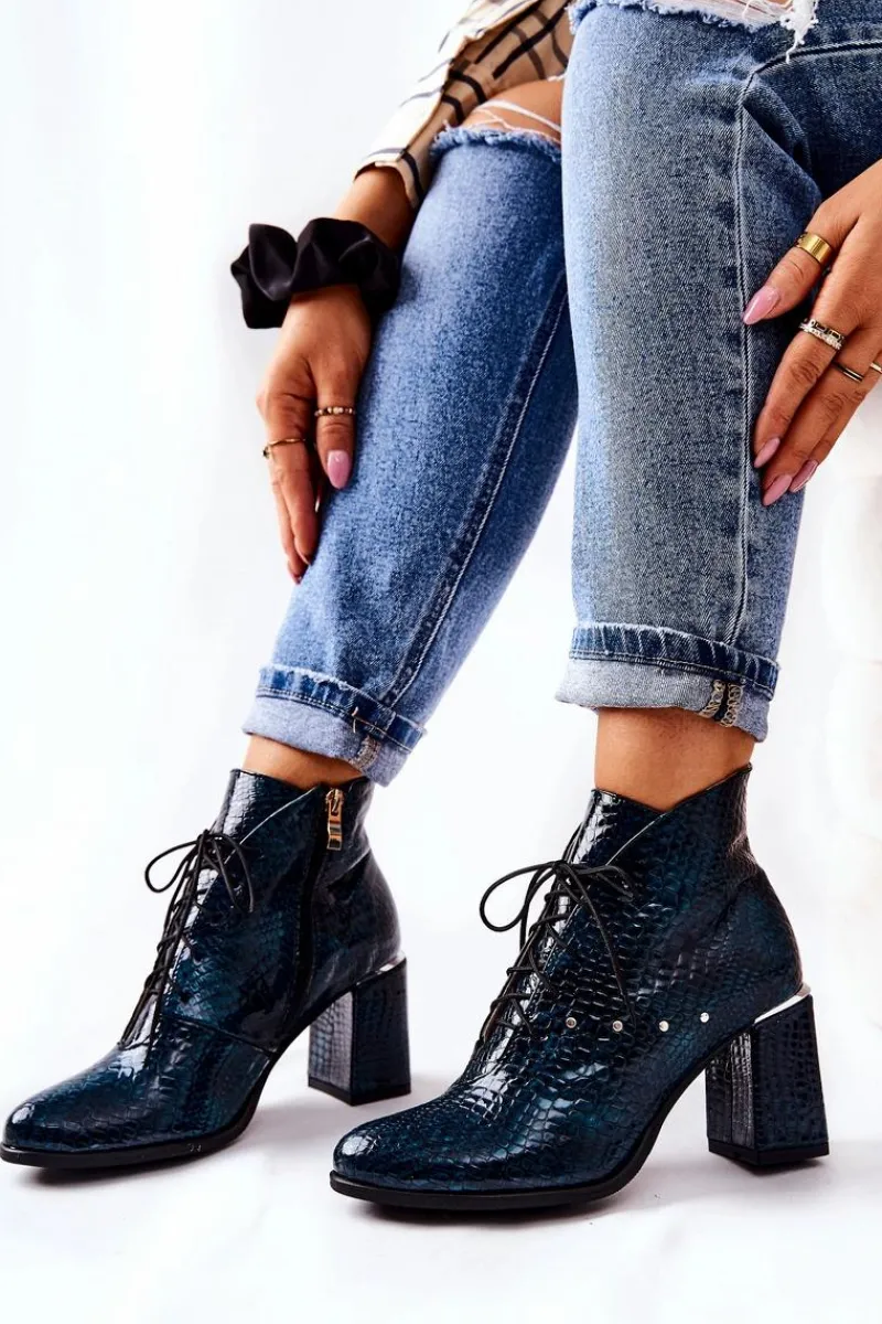 Botki Sznurowane|Botki Na Słupku>Boto Damskie Skórzane Botki Na Słupku Zielone Neliko