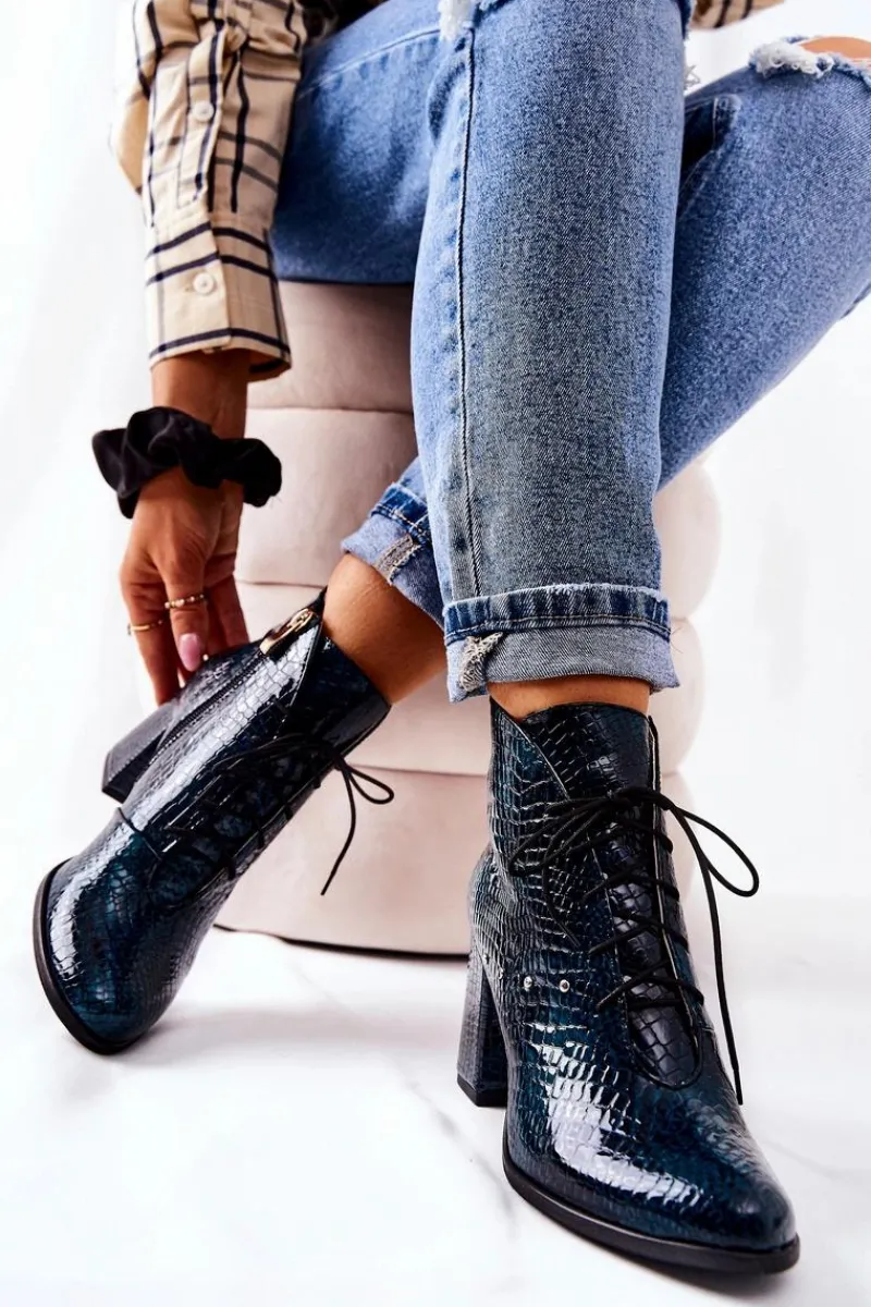 Botki Sznurowane|Botki Na Słupku>Boto Damskie Skórzane Botki Na Słupku Zielone Neliko