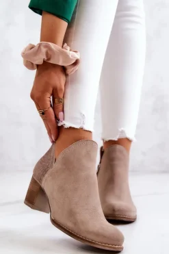 Clearance Boto Damskie Skórzane Botki Na Słupku Beżowe Larsa