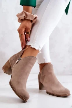 Clearance Boto Damskie Skórzane Botki Na Słupku Beżowe Larsa