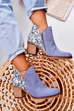 Maciejka Damskie Skórzane Botki Na Słupku Jasny Niebieski 04492