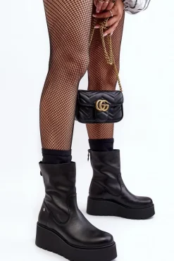 Maciejka Damskie Skórzane Botki Na Masywnej Platformie A7161-01 Czarne Czarny