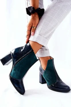 Sale Boto Damskie Skórzane Botki Na Słupku Zielone I Wish