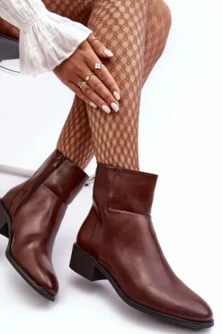 Discount Buty Sergio Leone Damskie Skórzane Botki Na Suwak Brązowe Semotti